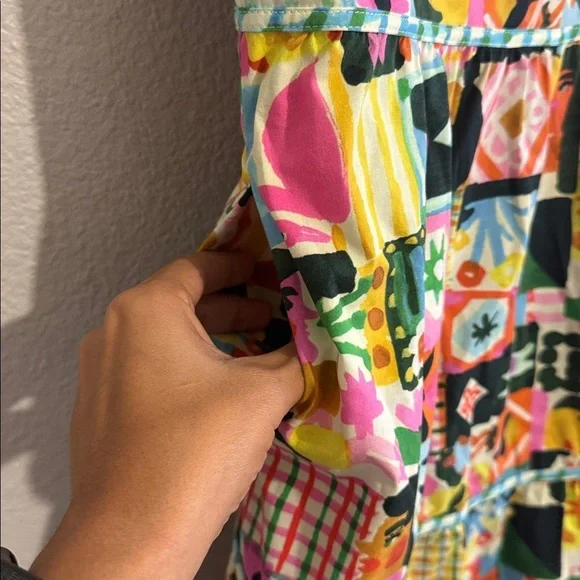 CeliaB Colorful Patchwork Tiered Midi Dress Sundress with Pockets and Fun Print - Picture 5 of 11